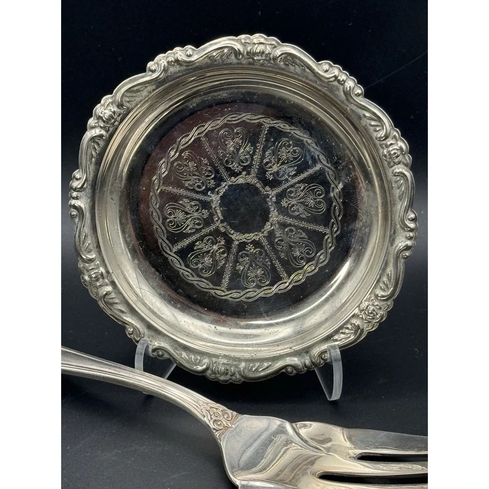 VTG 1953 Rogers Bros IS HERITAGE Silverplate Salad Serving Set Spoon Fork & Dish